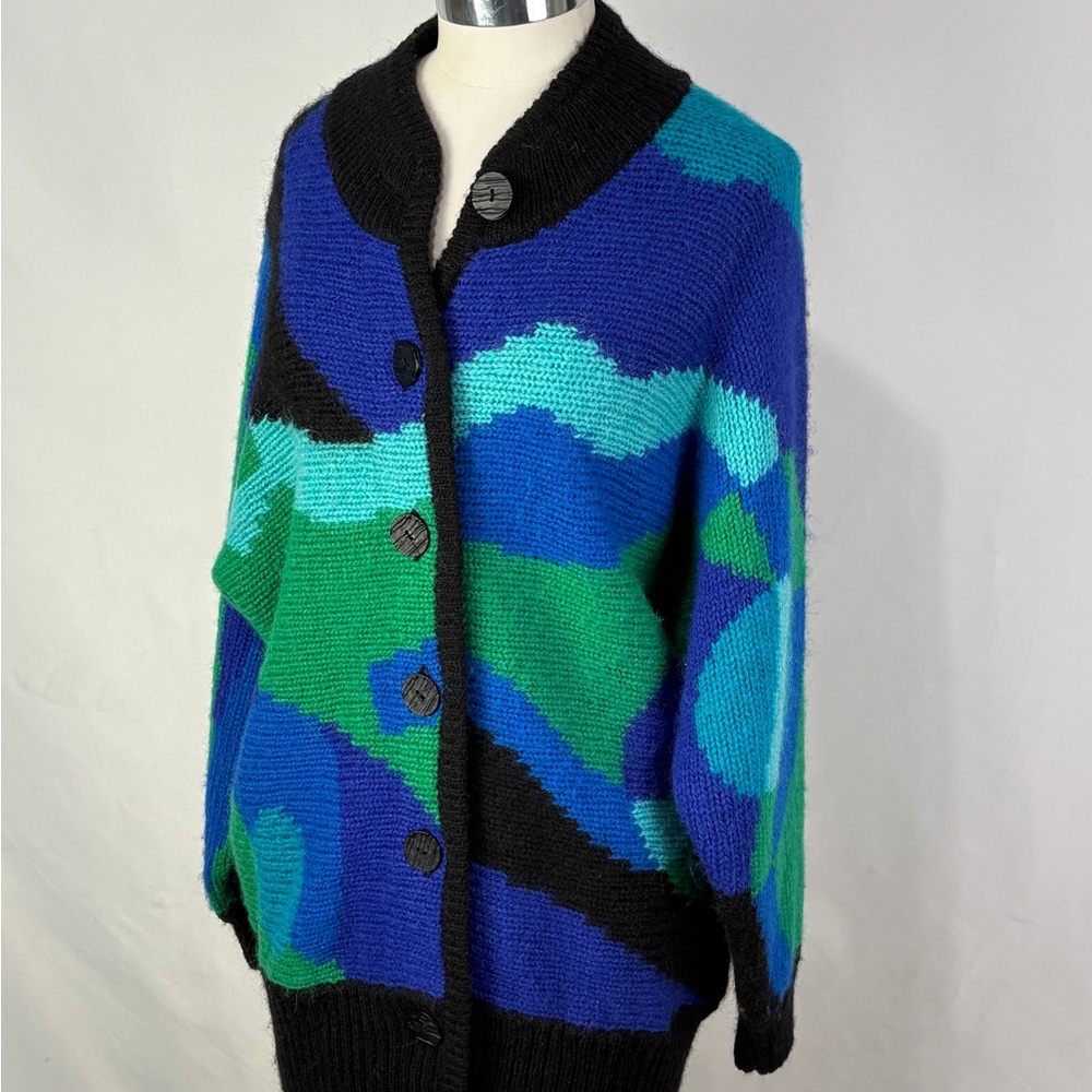 Colorful Women's Sweater with Black, Blue, and Green Design - Picture 3 of 5